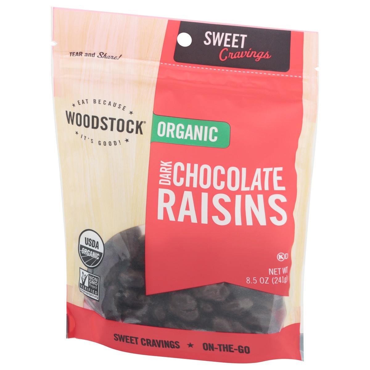 slide 3 of 14, Woodstock Snacks, Organic, Dark Chocolate Raisins, 9 oz