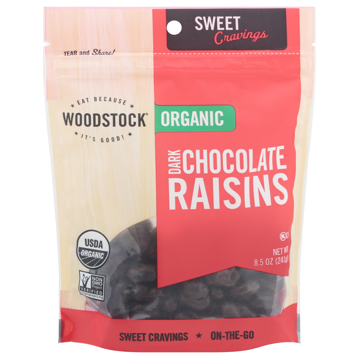 slide 13 of 14, Woodstock Snacks, Organic, Dark Chocolate Raisins, 9 oz