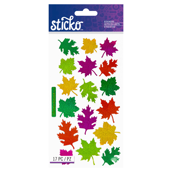 slide 1 of 1, Sticko Stickers Metallic Leaves, 17 ct