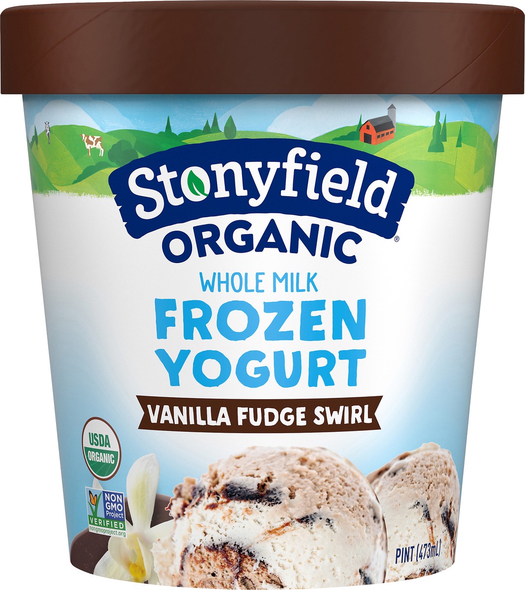 slide 3 of 8, Stonyfield Organic Whole Milk Vanilla Fudge Swirl Frozen Yogurt 1 pt., 473 ml