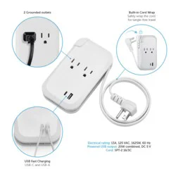 Globe Travel Ps 2 Outlet 2 Usb 2.3ft White