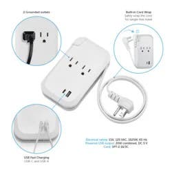 Globe Travel Ps 2 Outlet 2 Usb 2.3ft White