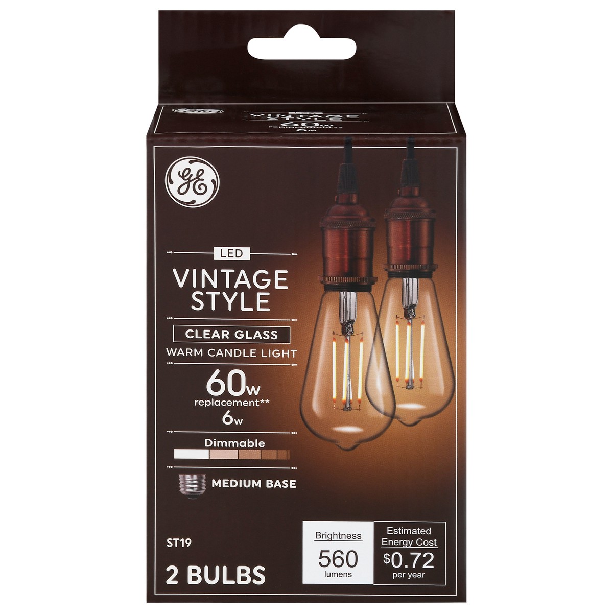 slide 1 of 9, GE 6 Watts Clear Glass Vintage Style Warm Candle Light LED Light Bulbs 2 ea, 2 ct