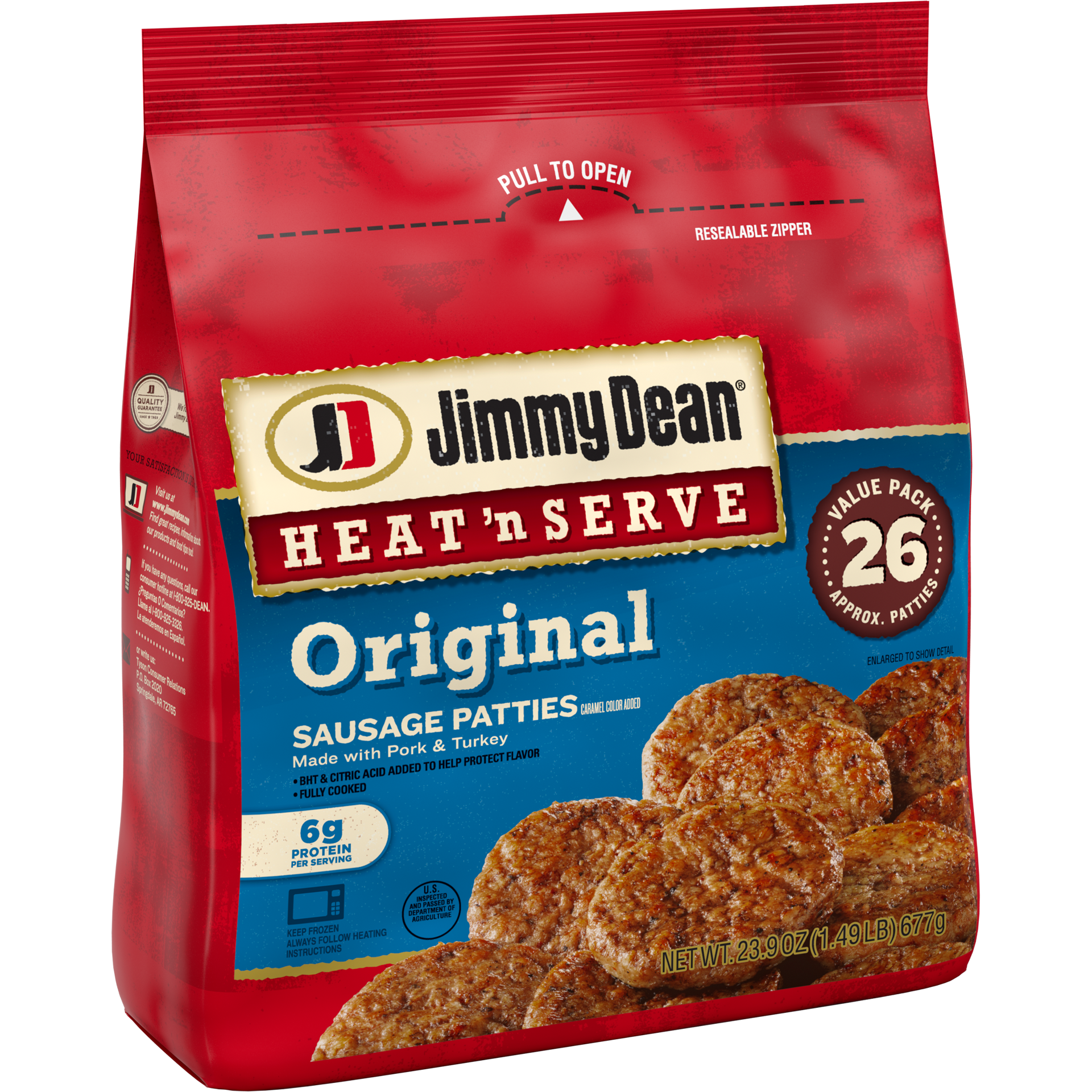 slide 3 of 10, Jimmy Dean Heat 'N Serve Original Pork Sausage Patties, 26 Count, 23.9 oz