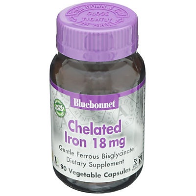 slide 1 of 1, Bluebonnet Nutrition Albion Chelated Iron 18 mg Vegetable Capsules, 90 ct