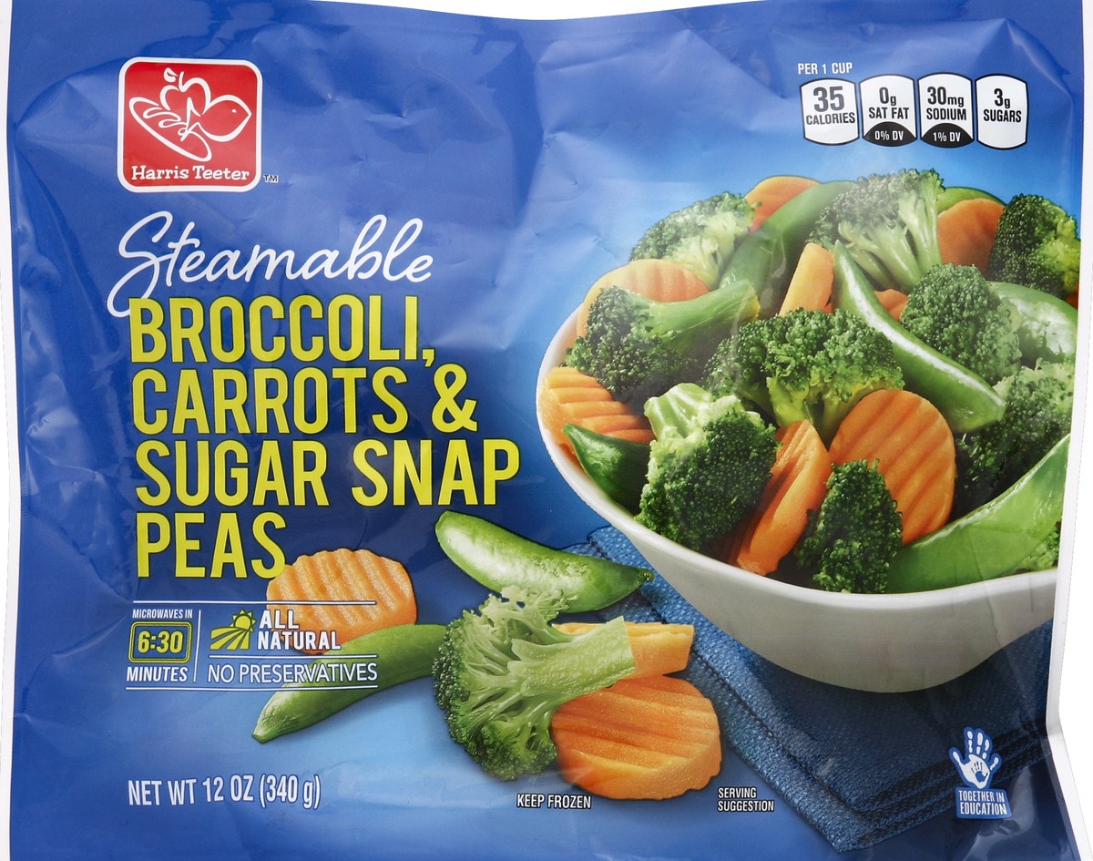 slide 1 of 3, Harris Teeter Steamable Broccoli, Carrots & Sugar Snap Peas, 12 oz