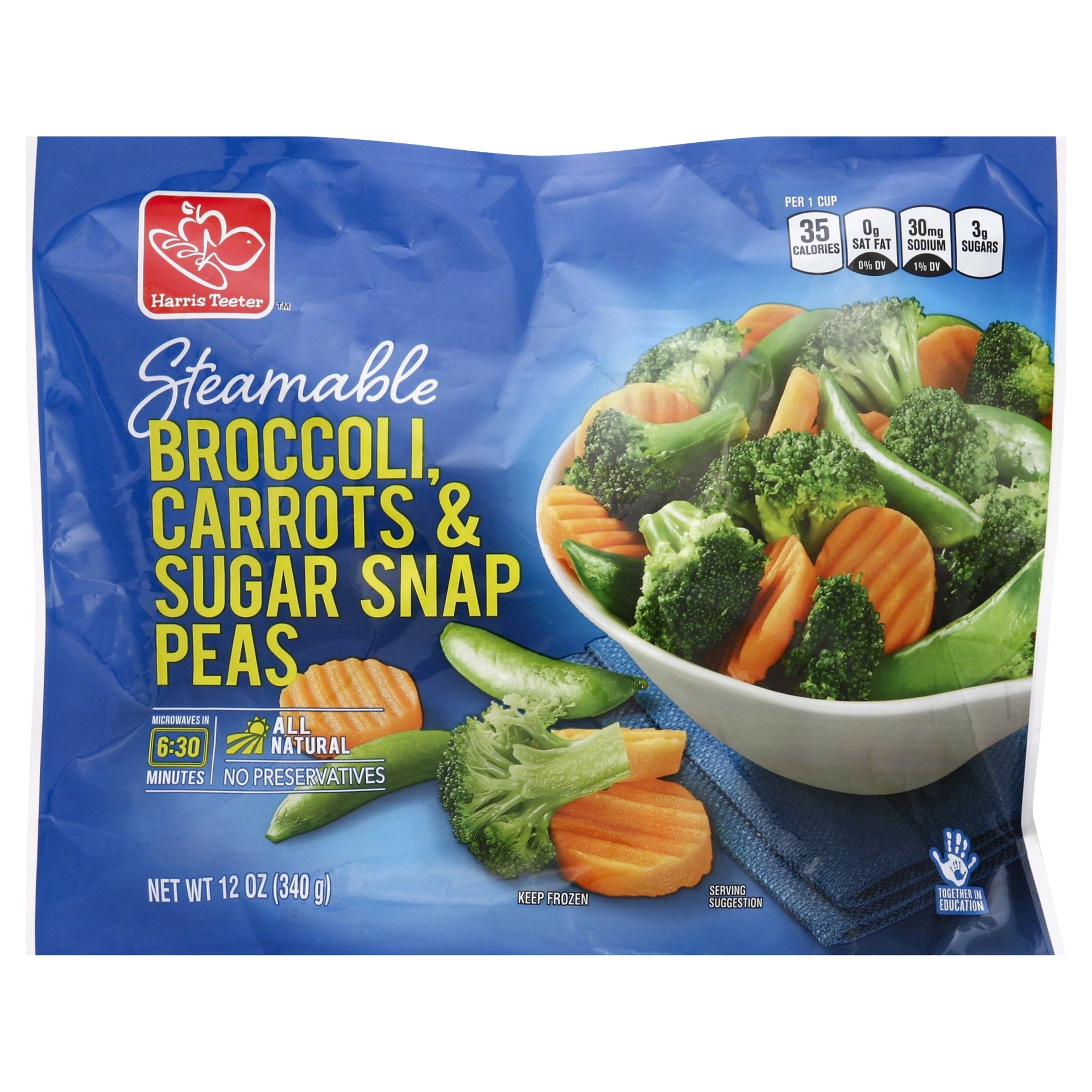 slide 1 of 3, Harris Teeter Steamable Broccoli, Carrots & Sugar Snap Peas, 12 oz