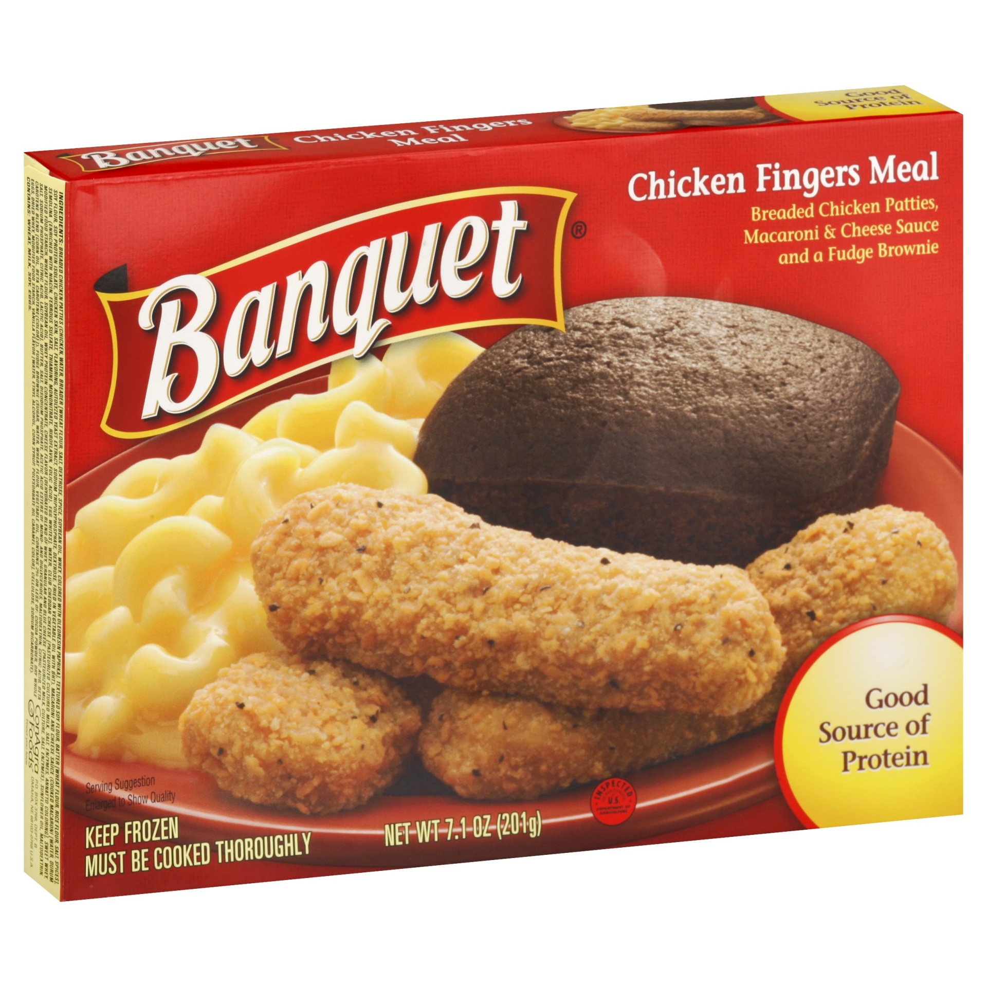 slide 1 of 4, Banquet TV Dinner Chicken Fingers Meal Box, 7.1 oz