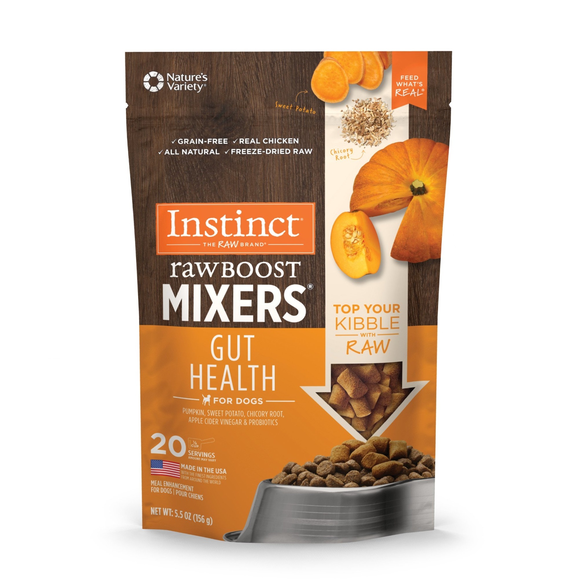 slide 1 of 1, Nature's Variety Instinct Freeze Dried Raw Boost Mixers Gut Health Grain Free All Natural Dog Food Topper, 5.5 oz