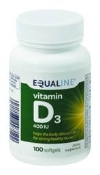 slide 1 of 1, Equaline Vitamin D3, 10 mcg, Softgels, 100 Each, 10 mcg