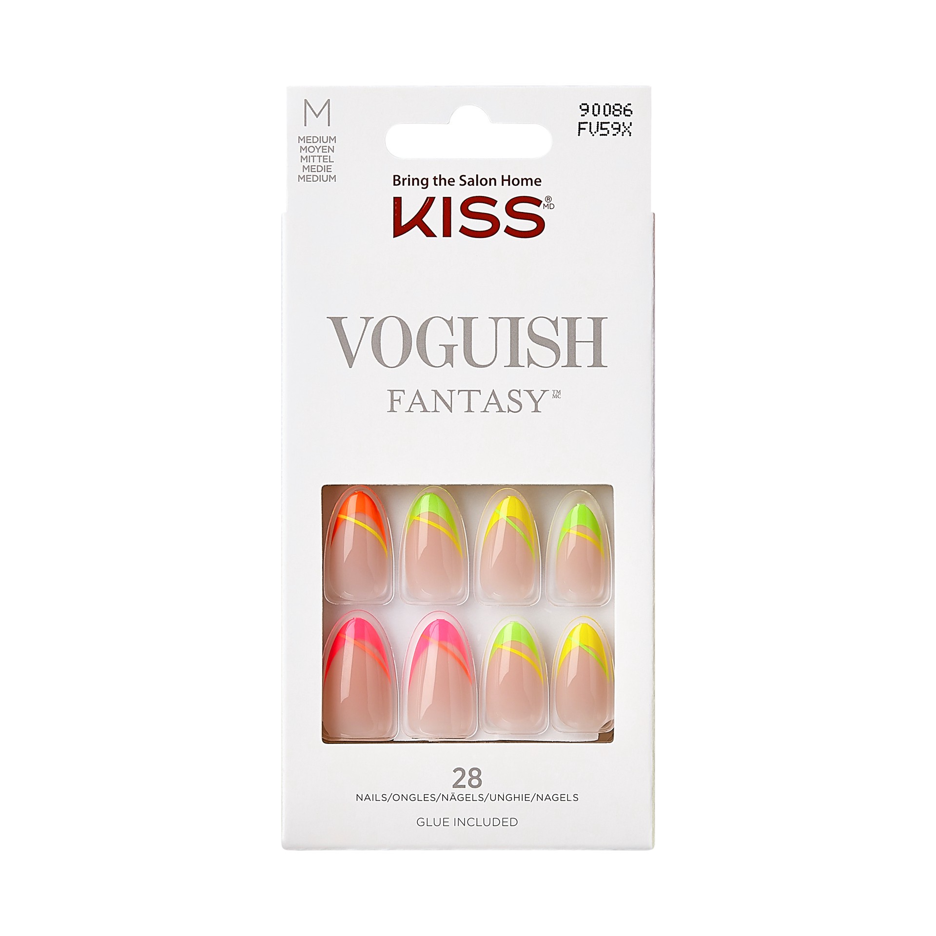 slide 1 of 5, KISS Voguish Fantasy Medium Almond Press-On Nails, Summertime, Multicolored Neon,31 Ct., 1 ct