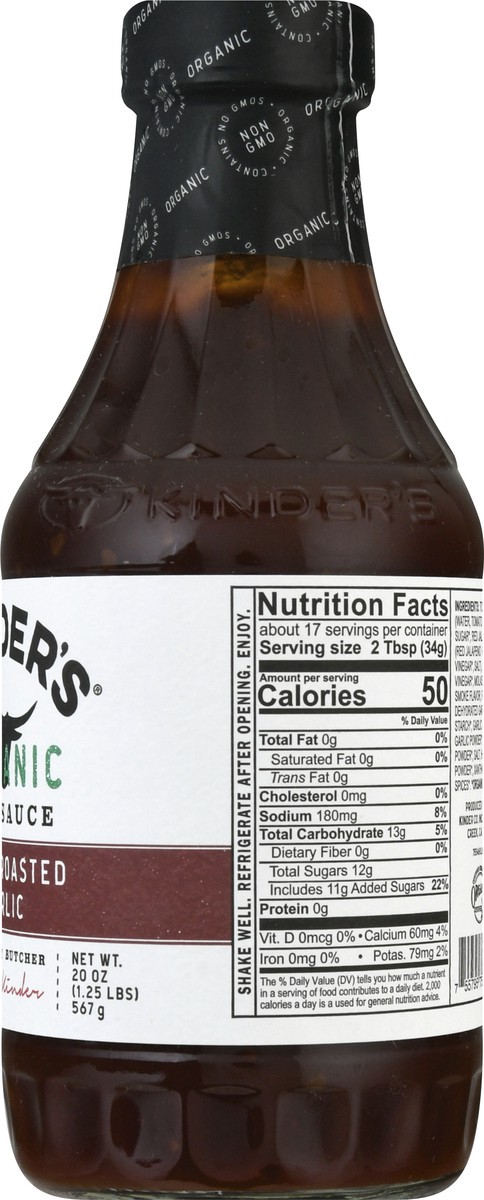 slide 6 of 13, Kinder's Organic Spicy Roasted Garlic BBQ Sauce 20 oz, 19.5 oz