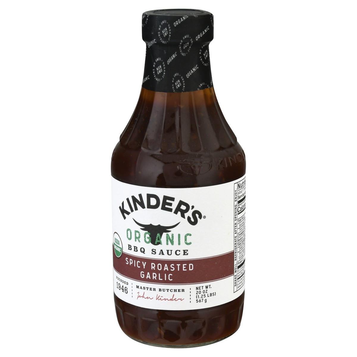 slide 9 of 13, Kinder's Organic Spicy Roasted Garlic BBQ Sauce 20 oz, 19.5 oz