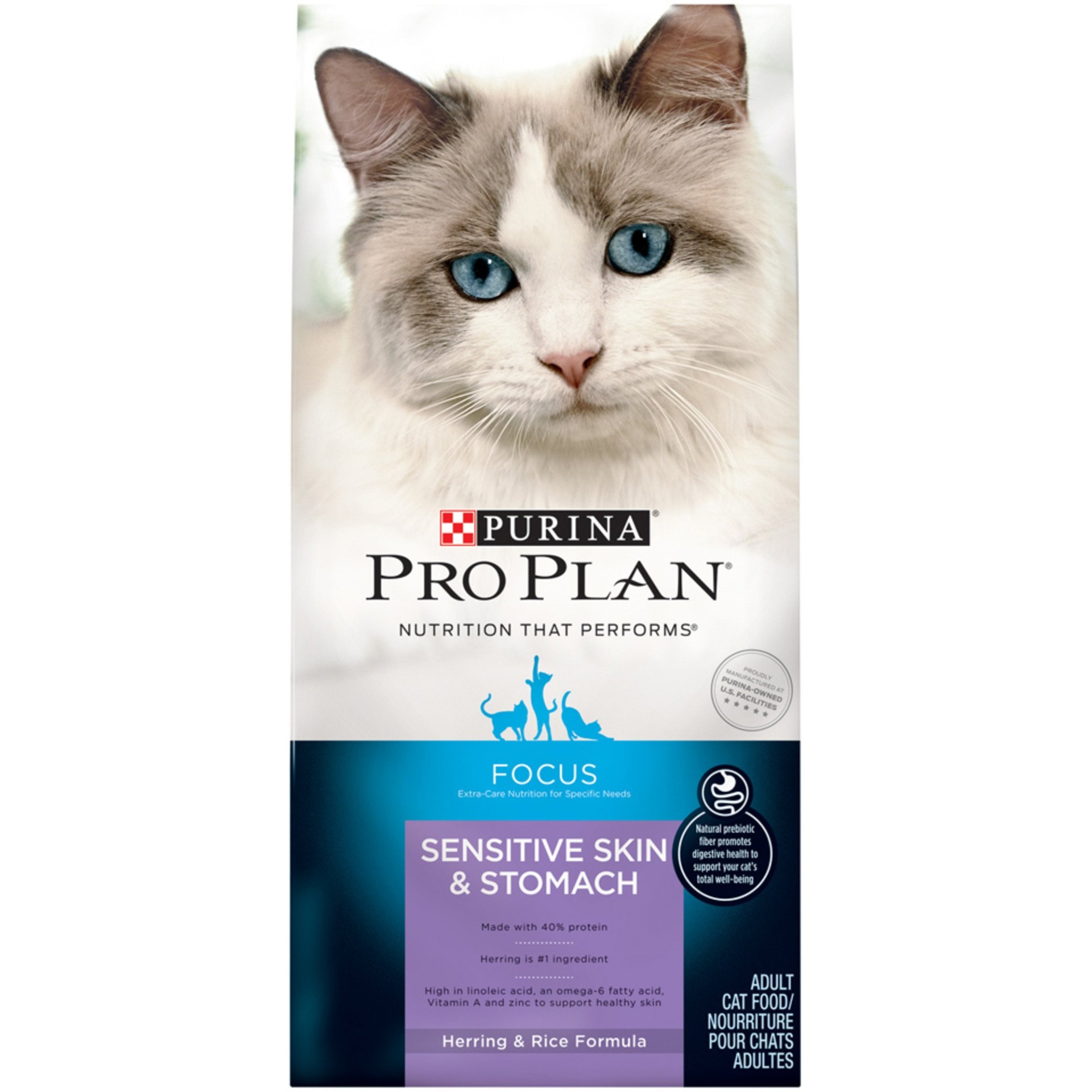 slide 1 of 1, Pro Plan Focus Sensitive Skin & Stomach Herring & Rice Adult Cat Food, 7 lb