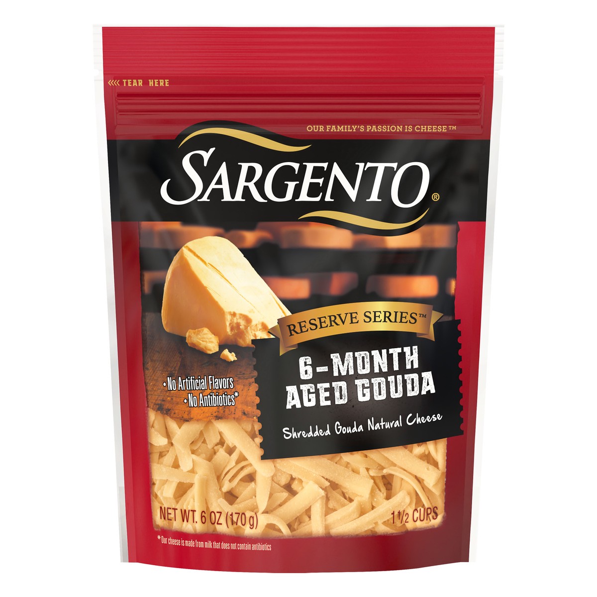 slide 1 of 9, Sargento® Reserve Series™ Shredded 6-Month Aged Gouda Natural Cheese Package, 6 oz