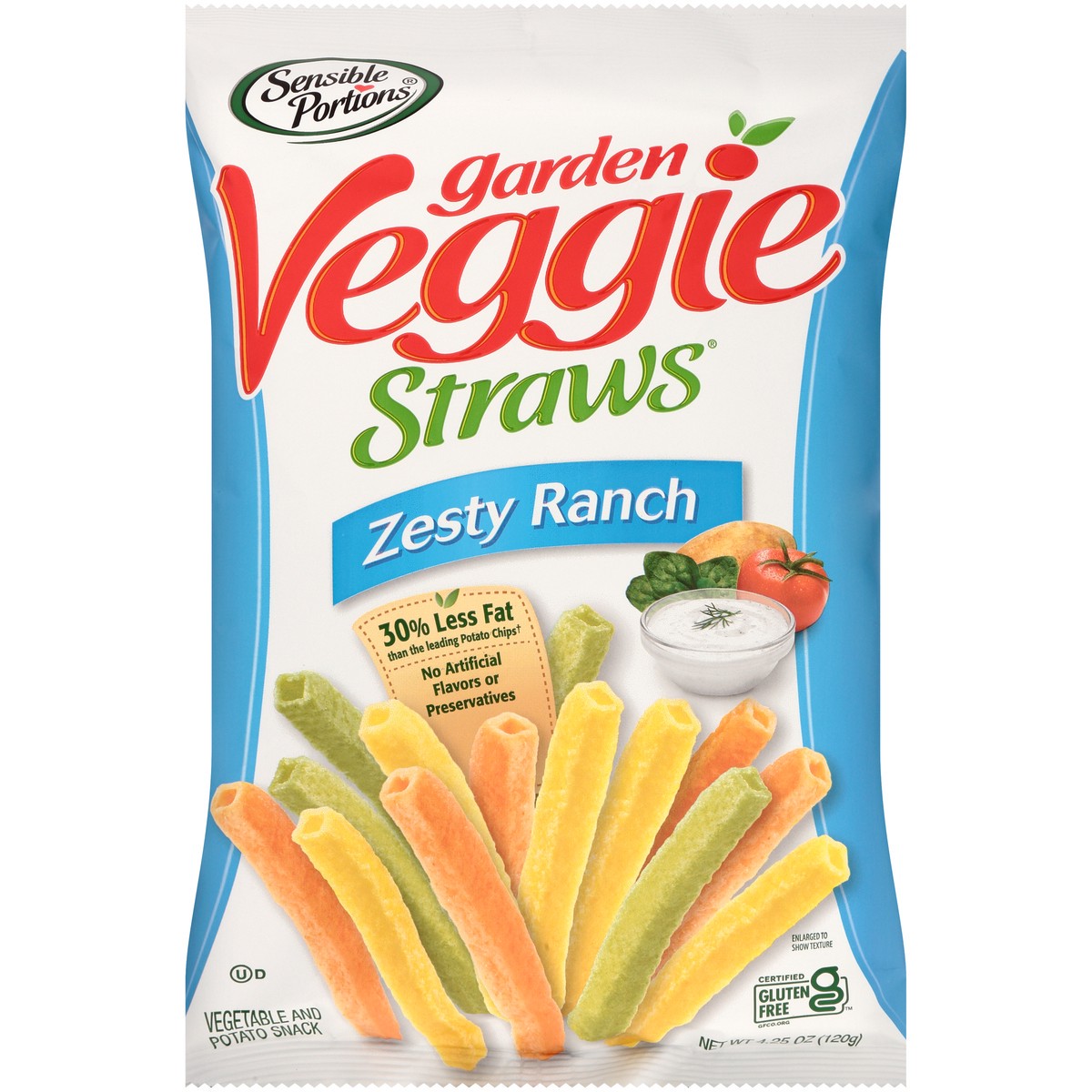 slide 1 of 10, Sensible Portions Garden Veggie Straws Zesty Ranch Vegetable & Potato Snack 4.25 oz. Bag, 5 oz