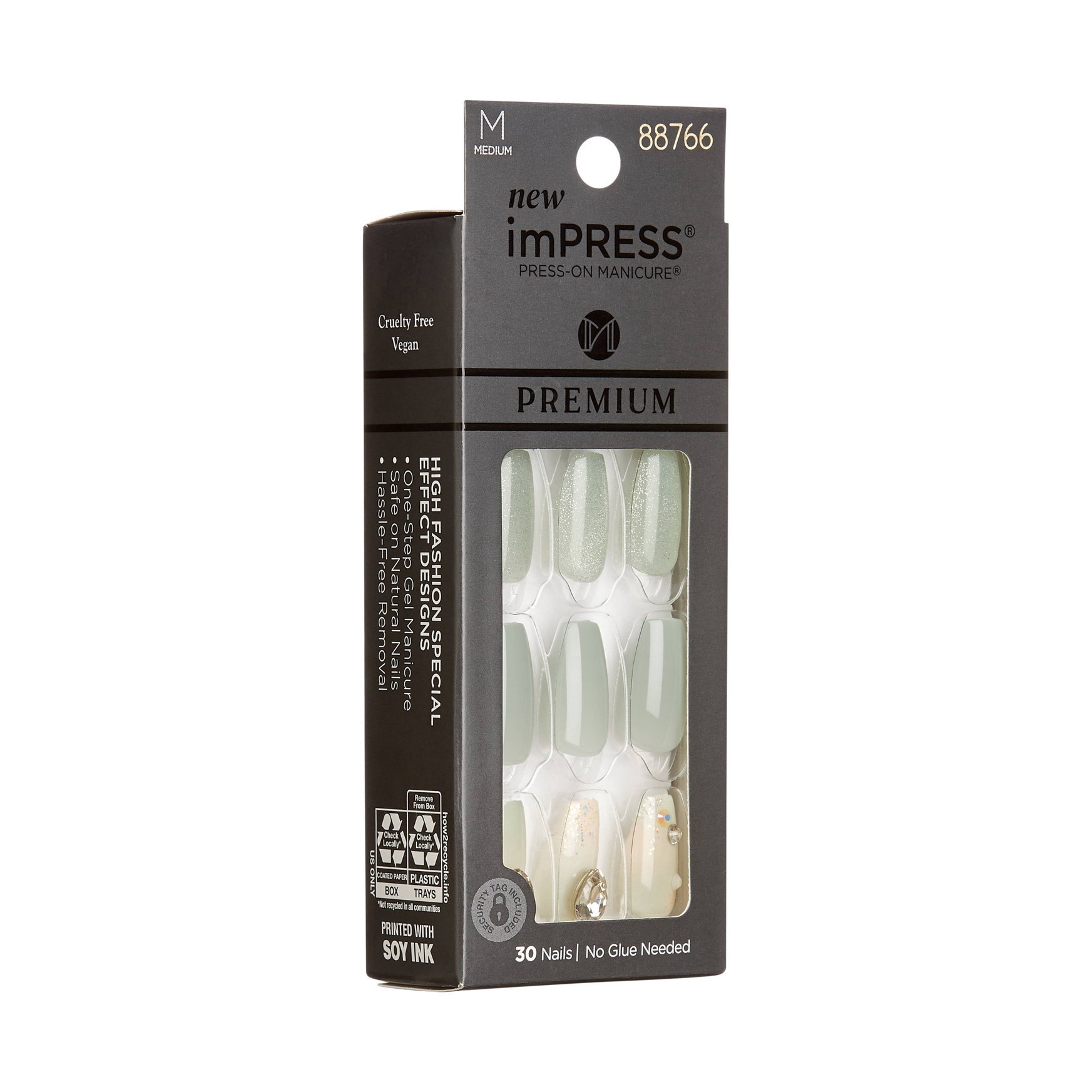 slide 12 of 19, imPRESS KISS imPRESS Premium Medium Ballerina Press-On Nails, Glossy Green, 30 Pieces, 1 ct
