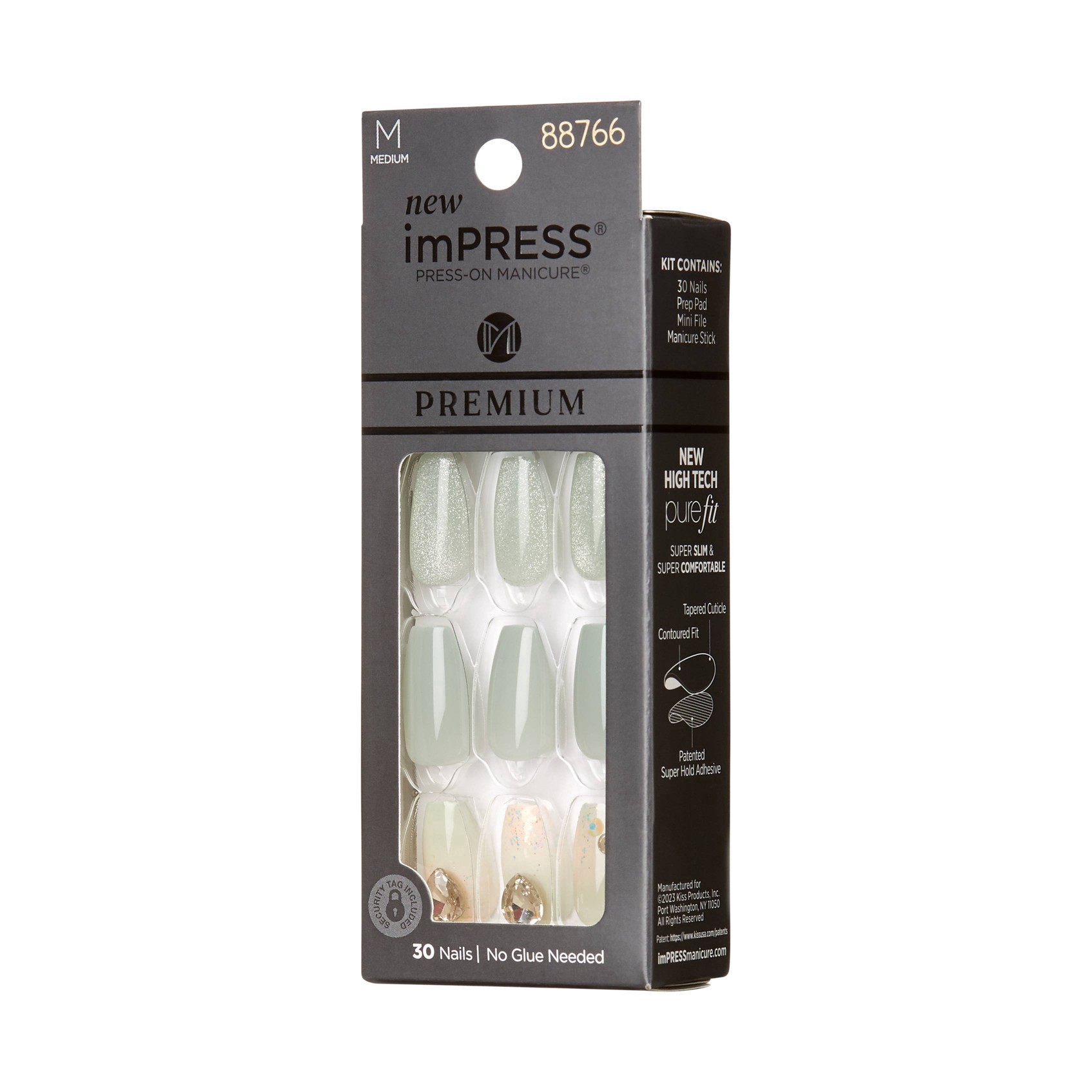 slide 16 of 19, imPRESS KISS imPRESS Premium Medium Ballerina Press-On Nails, Glossy Green, 30 Pieces, 1 ct