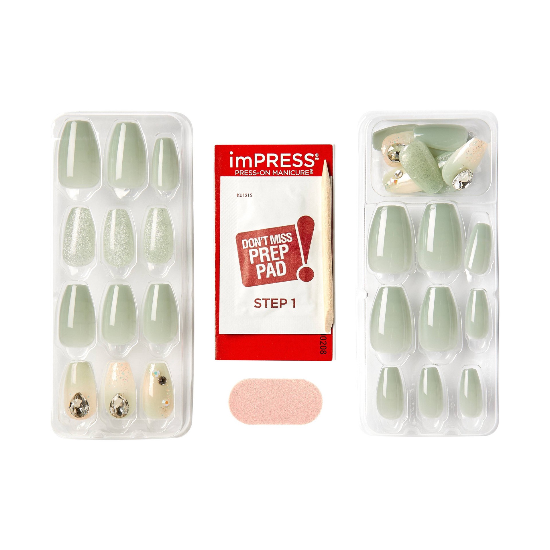 slide 11 of 19, imPRESS KISS imPRESS Premium Medium Ballerina Press-On Nails, Glossy Green, 30 Pieces, 1 ct