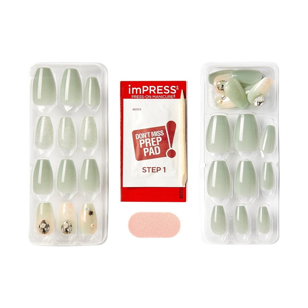 slide 8 of 19, imPRESS KISS imPRESS Premium Medium Ballerina Press-On Nails, Glossy Green, 30 Pieces, 1 ct