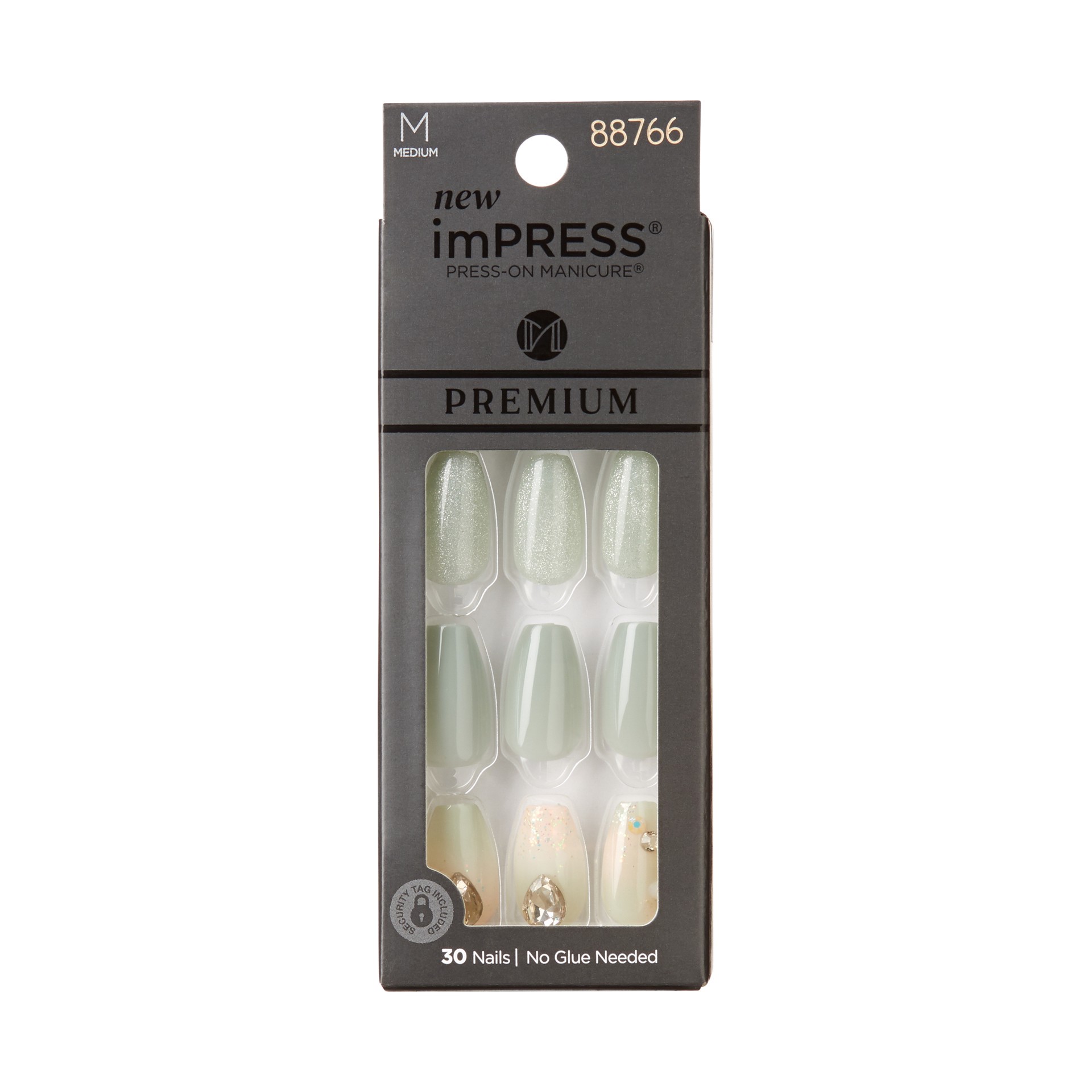 slide 1 of 19, imPRESS KISS imPRESS Premium Medium Ballerina Press-On Nails, Glossy Green, 30 Pieces, 1 ct