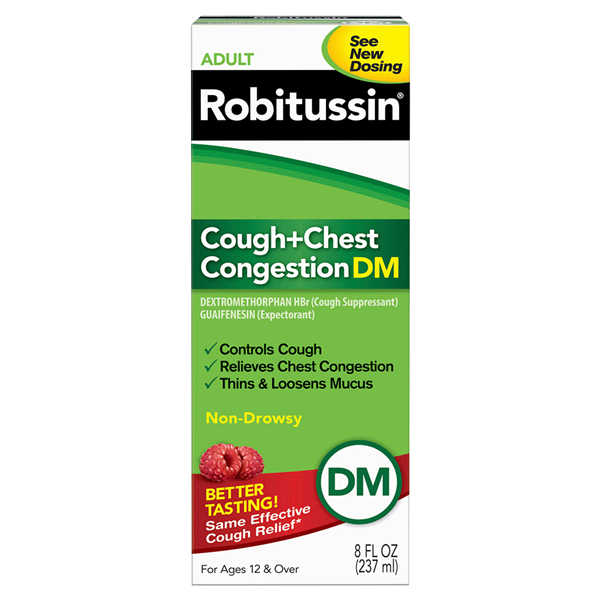 slide 1 of 1, Adult Robitussin Raspberry Cough + Chest Congestion, 8 fl oz