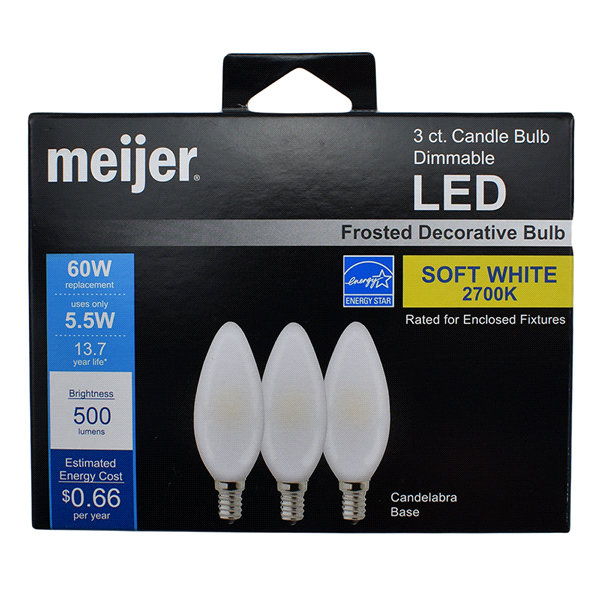 slide 1 of 1, 60W Equivalent B11 Dimmable Frosted Glass Filament LED Light Bulb Soft White ), 3 ct