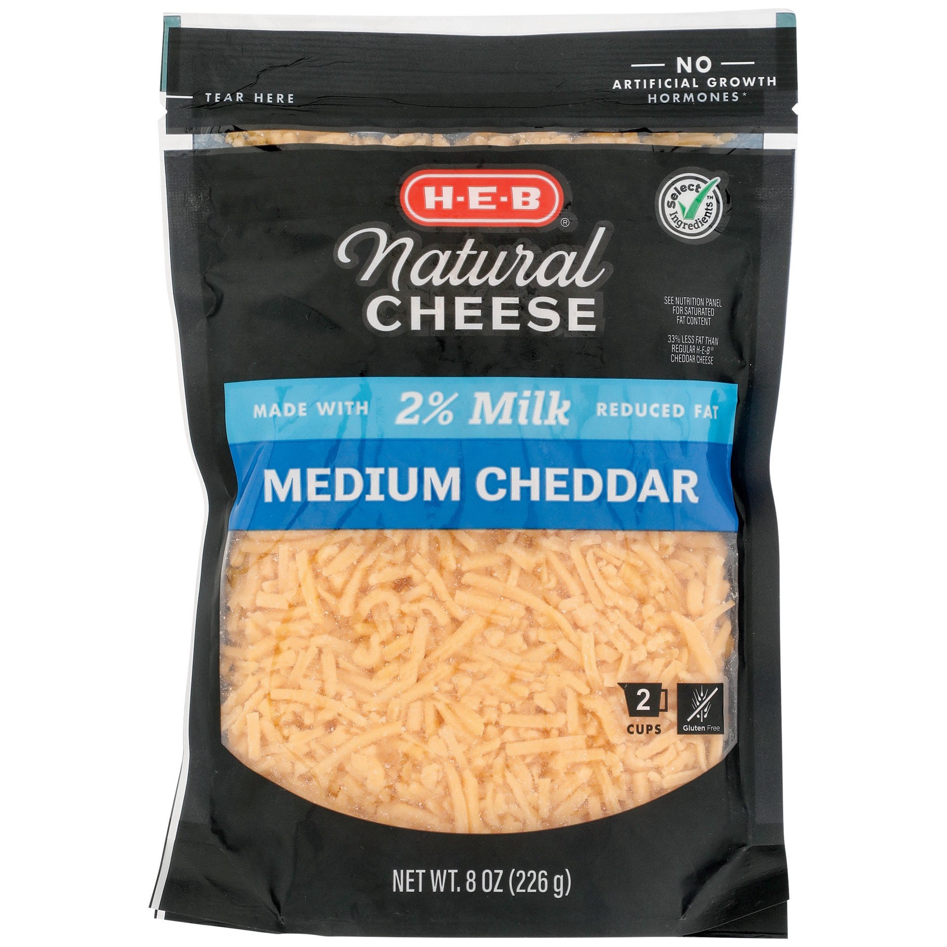 slide 1 of 1, H-E-B 2% Milk Cheddar Fancy Shredded Cheese, 8 oz