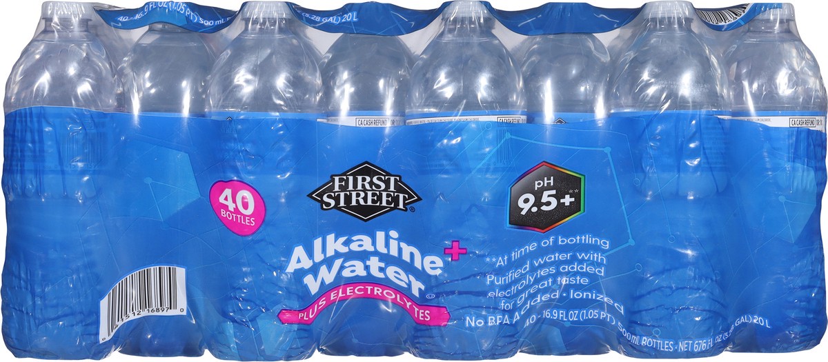 slide 12 of 12, First Street Alkaline Water + Electrolytes, 40 x 16.9 oz