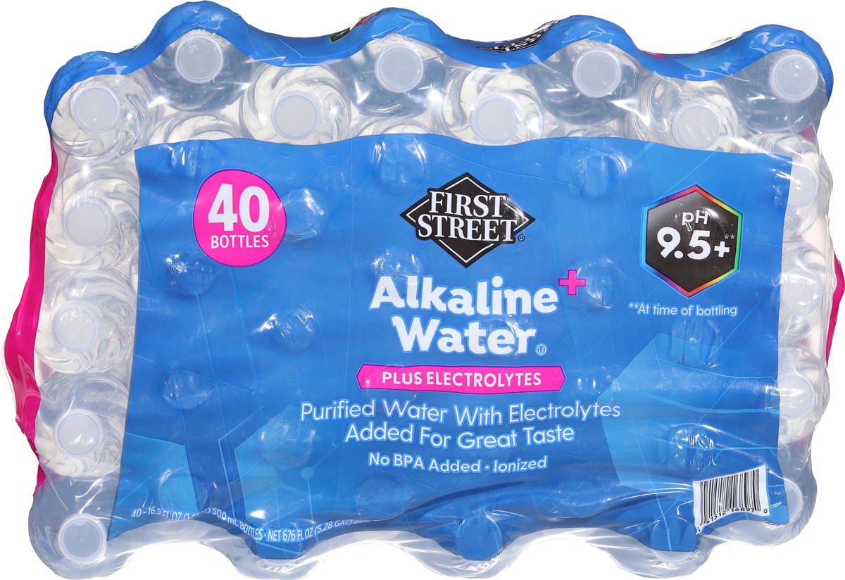 slide 7 of 12, First Street Alkaline Water + Electrolytes, 40 x 16.9 oz
