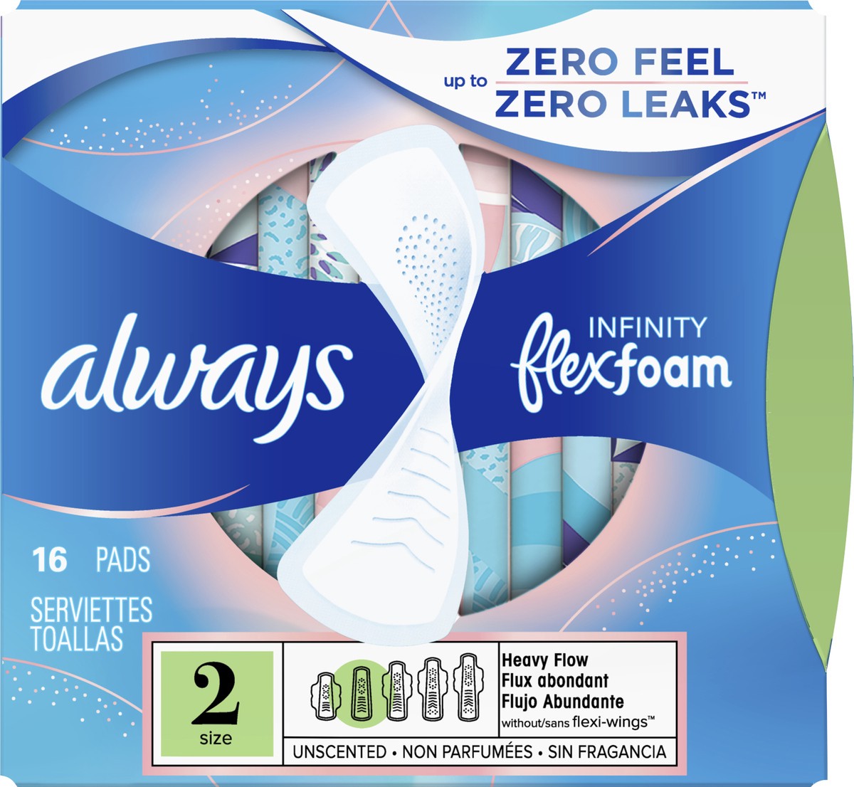 slide 2 of 2, Always Infinity Flexfoam Size 2 Heavy Flow without Flexi-Wings Unscented Pads 16 ea, 16 ct