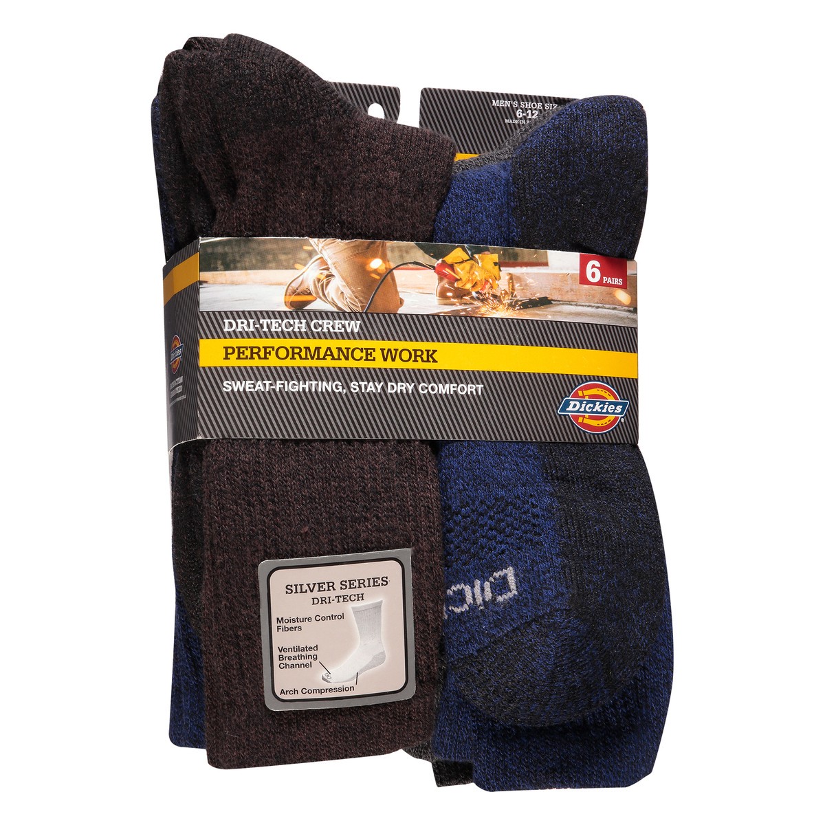 slide 8 of 9, Dickies Dri Tech Moisture Control Crew Sock, 6 ct