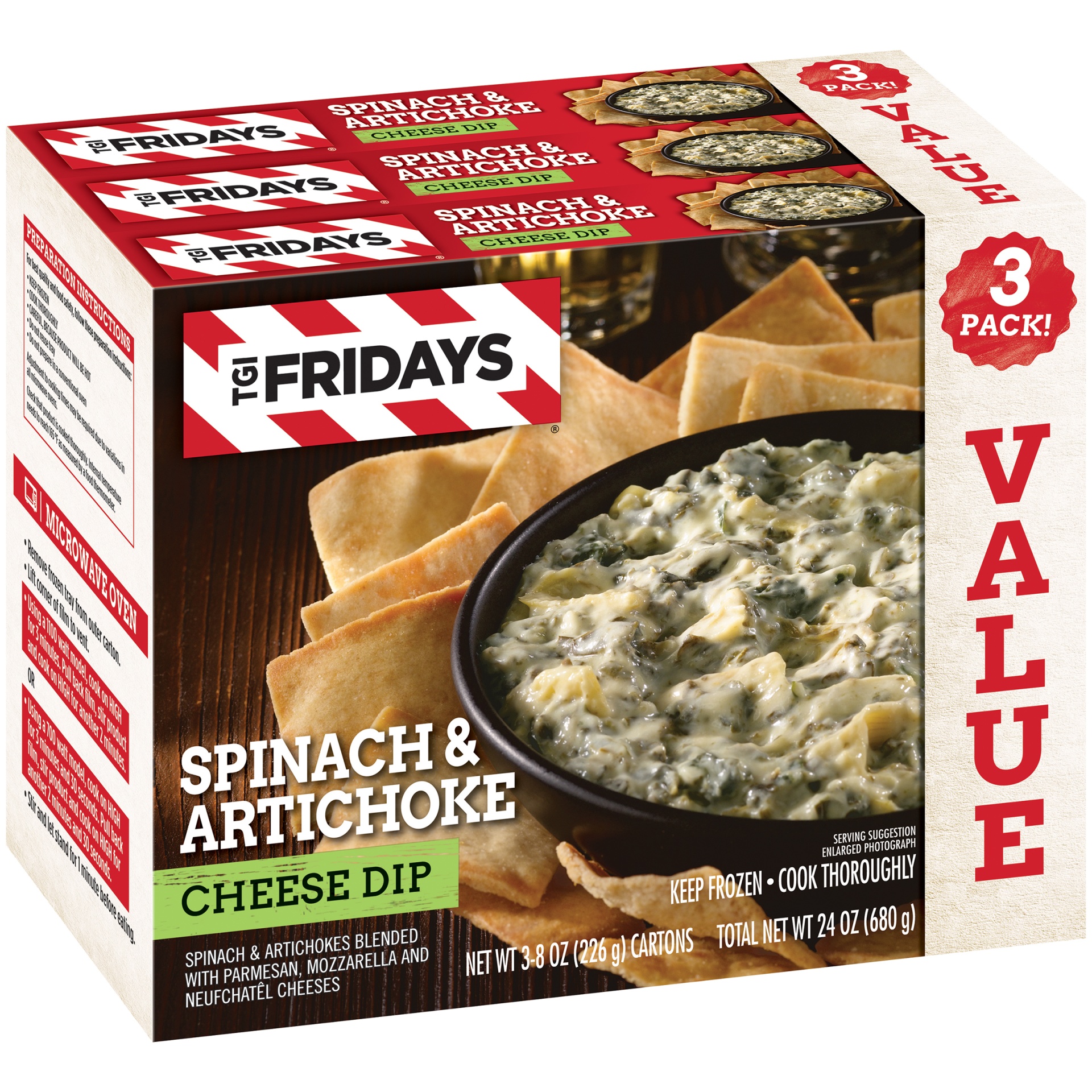 slide 2 of 6, T.G.I. Friday's Spinach & Artichoke Cheese Dip Value Pack Frozen Snack, 3 ct; 8 oz
