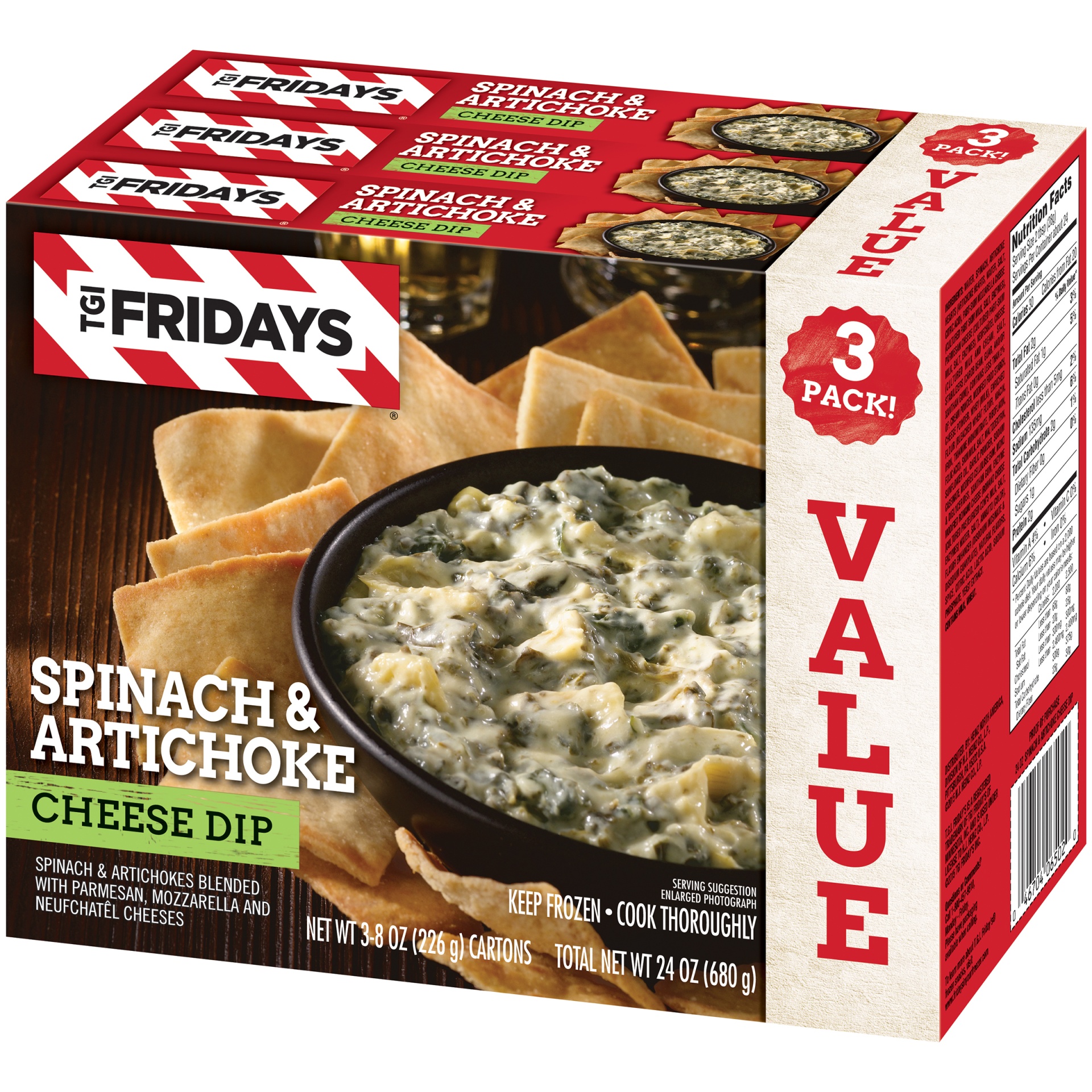 slide 3 of 6, T.G.I. Friday's Spinach & Artichoke Cheese Dip Value Pack Frozen Snack, 3 ct; 8 oz