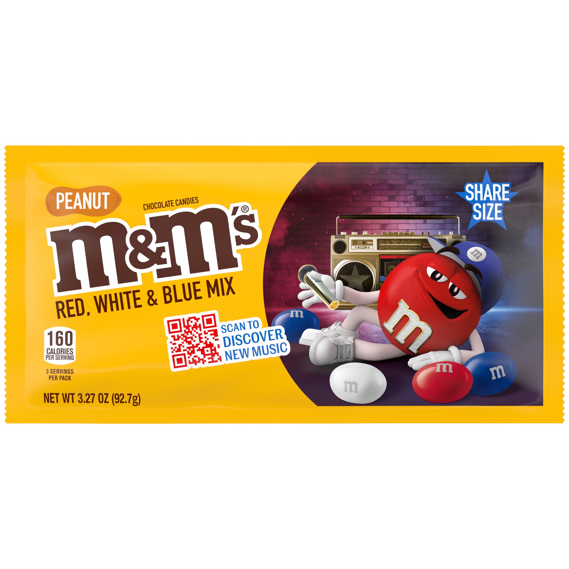 slide 1 of 8, M&M's Peanut Summer Chocolate Red, White & Blue Candy, Share Size, 3.27 oz Bag, 1 ct