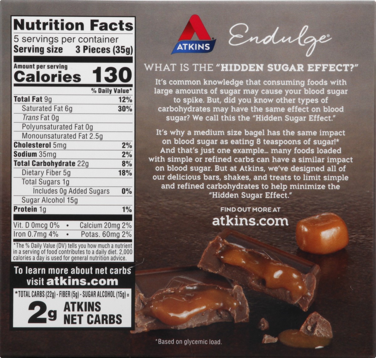 slide 5 of 9, Atkins Endulge Chocolate Caramel Squares, 5 ct; 1 oz