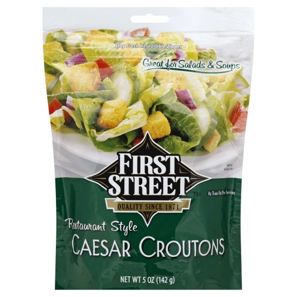 slide 1 of 1, First Street Caesar Restaurant Style Croutons, 5 oz