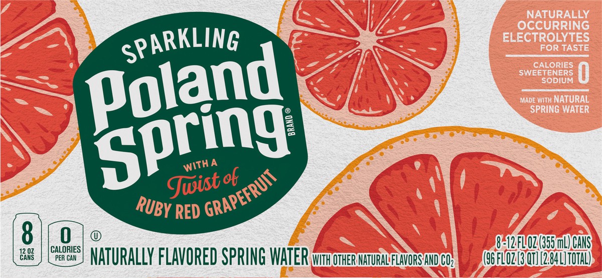 slide 3 of 8, Poland Spring Sparkling Water, Ruby Red Grapefruit, 12 oz. Can (8 Count), 12 oz