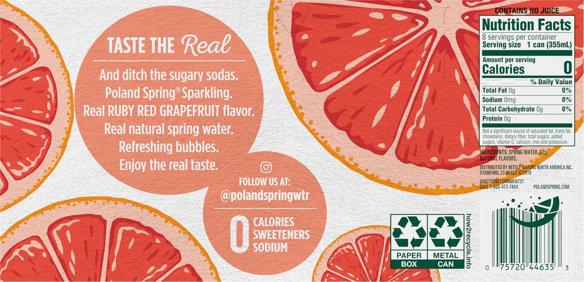 slide 4 of 8, Poland Spring Sparkling Water, Ruby Red Grapefruit, 12 oz. Can (8 Count), 12 oz