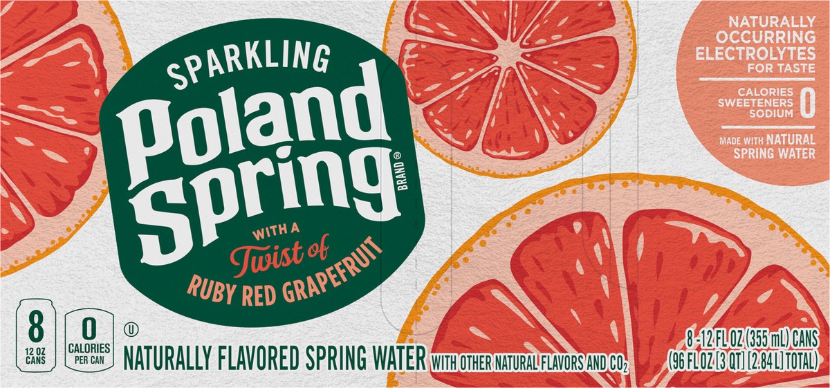 slide 5 of 8, Poland Spring Sparkling Water, Ruby Red Grapefruit, 12 oz. Can (8 Count), 12 oz