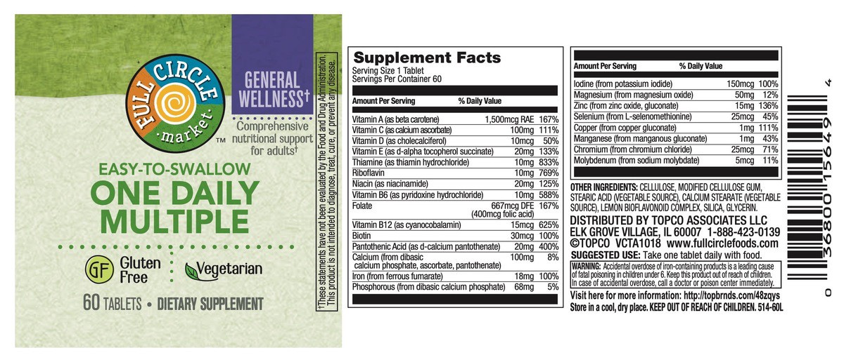 slide 15 of 15, Full Circle Market One Daily Multiple 60 Tablets, 60 ct