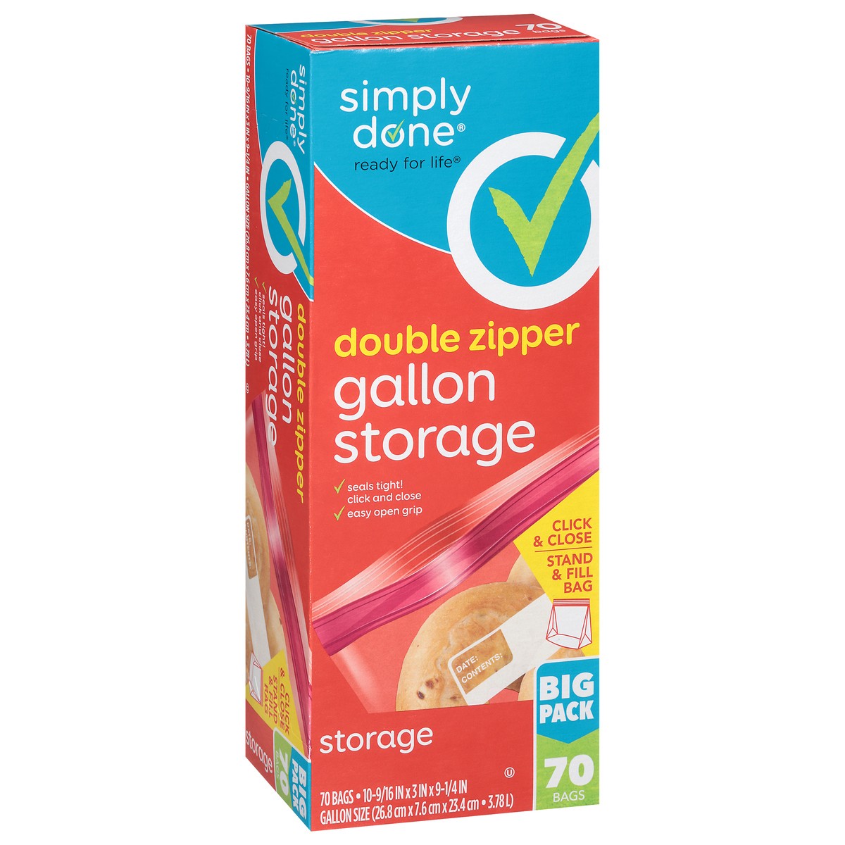 slide 7 of 9, Simply Done Big Pack Gallon Double Zipper Storage Bags 70 ea, 70 ct