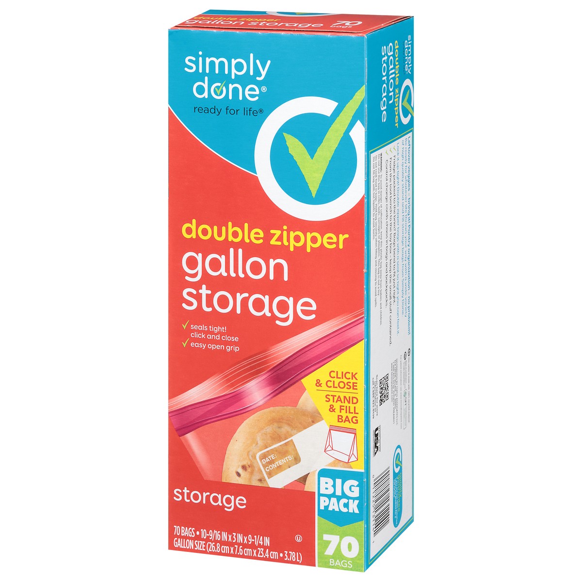 slide 4 of 9, Simply Done Big Pack Gallon Double Zipper Storage Bags 70 ea, 70 ct