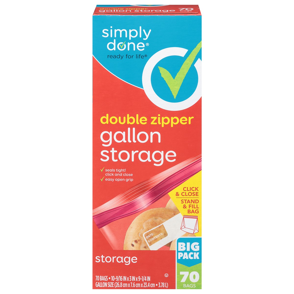 slide 1 of 9, Simply Done Big Pack Gallon Double Zipper Storage Bags 70 ea, 70 ct