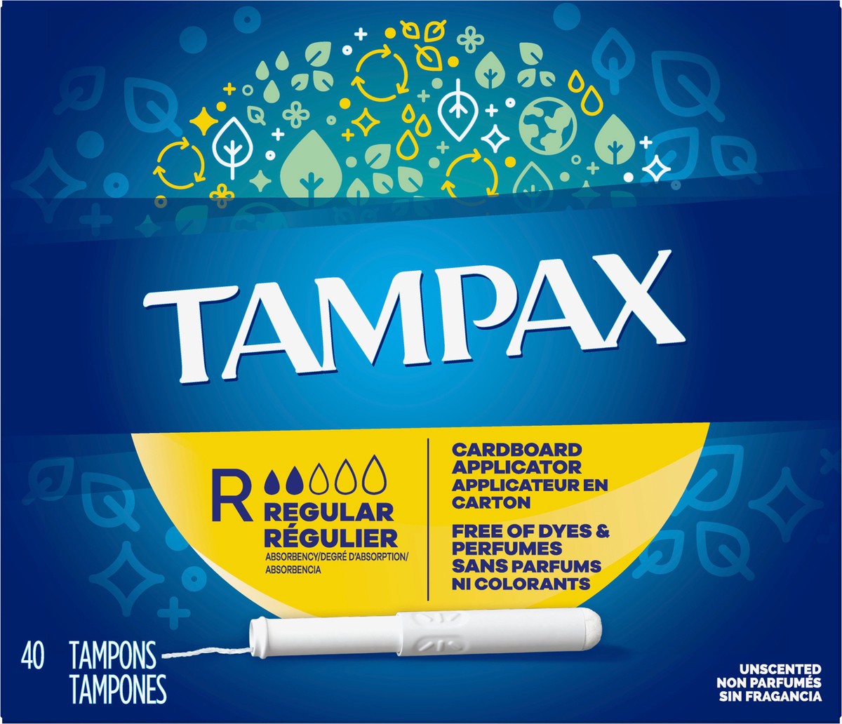 slide 2 of 2, Tampax Anti-Slip Grip Cardboard Applicator Regular Absorbency Tampons, 40 ct