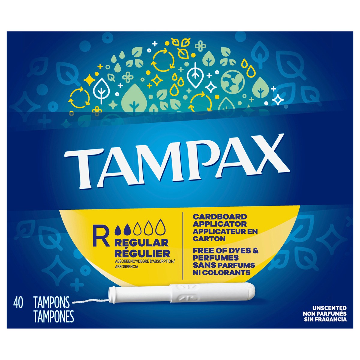 slide 1 of 2, Tampax Cardboard Tampons Regular Absorbency, Anti-Slip Grip, LeakGuard Skirt, Unscented, 40 Count, 40 ct