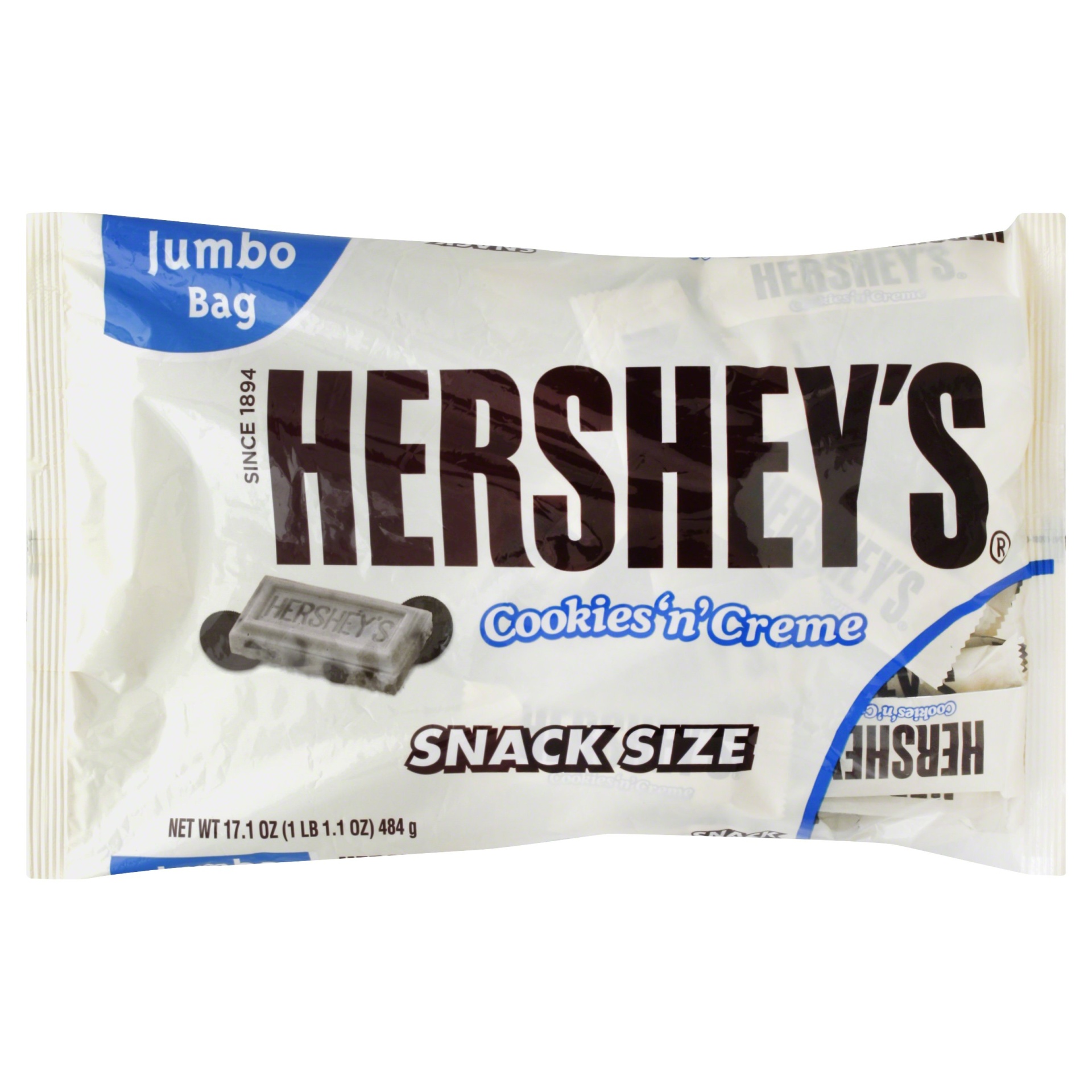 slide 1 of 1, Hershey's Cookies n Crme Snack Size Chocolates Jumbo Bag, 17.1 oz