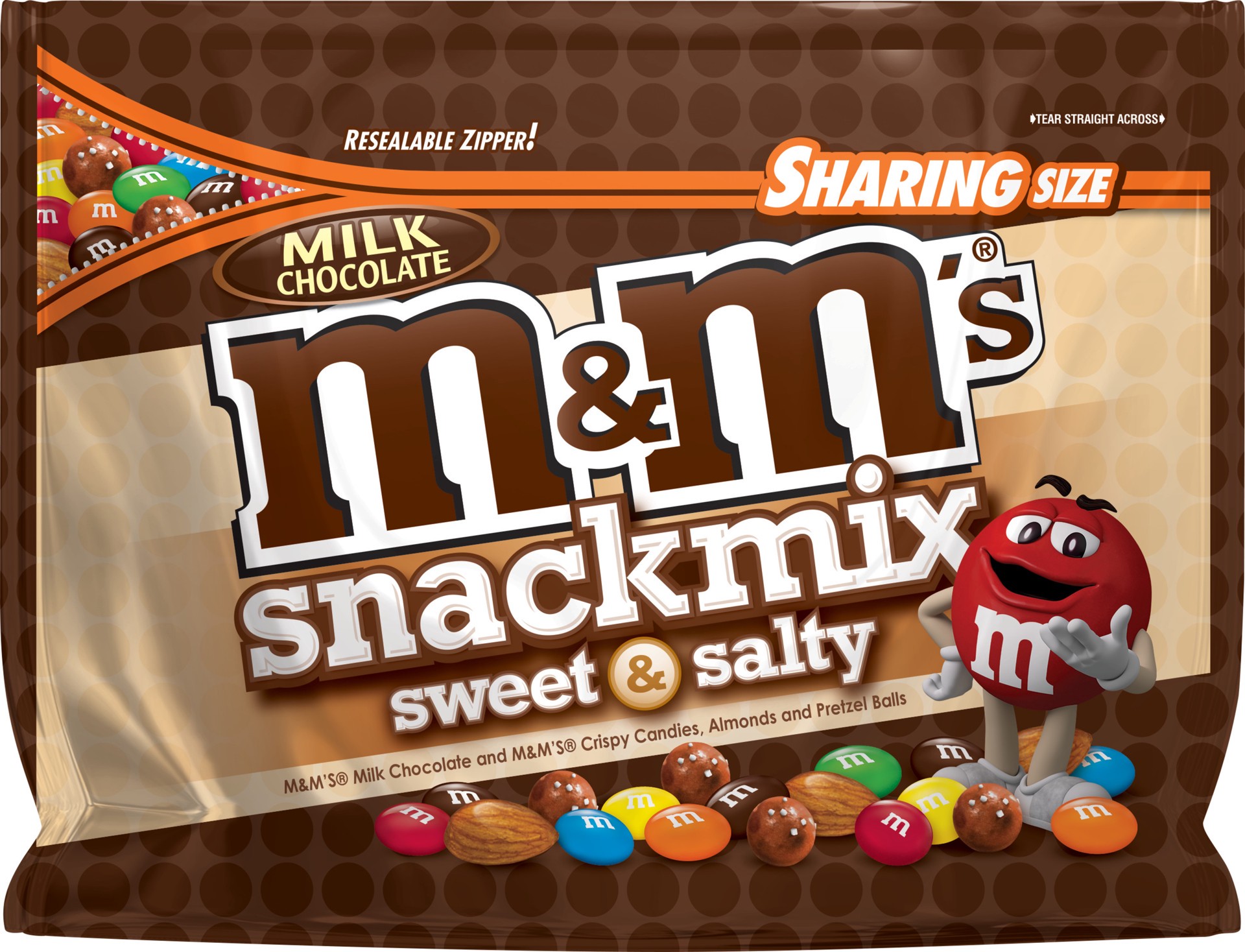 slide 1 of 3, M&M'S Milk Chocolate Snack Mix Sweet & Salty Sharing Size 7.7 Ounce Pouch, 7 oz