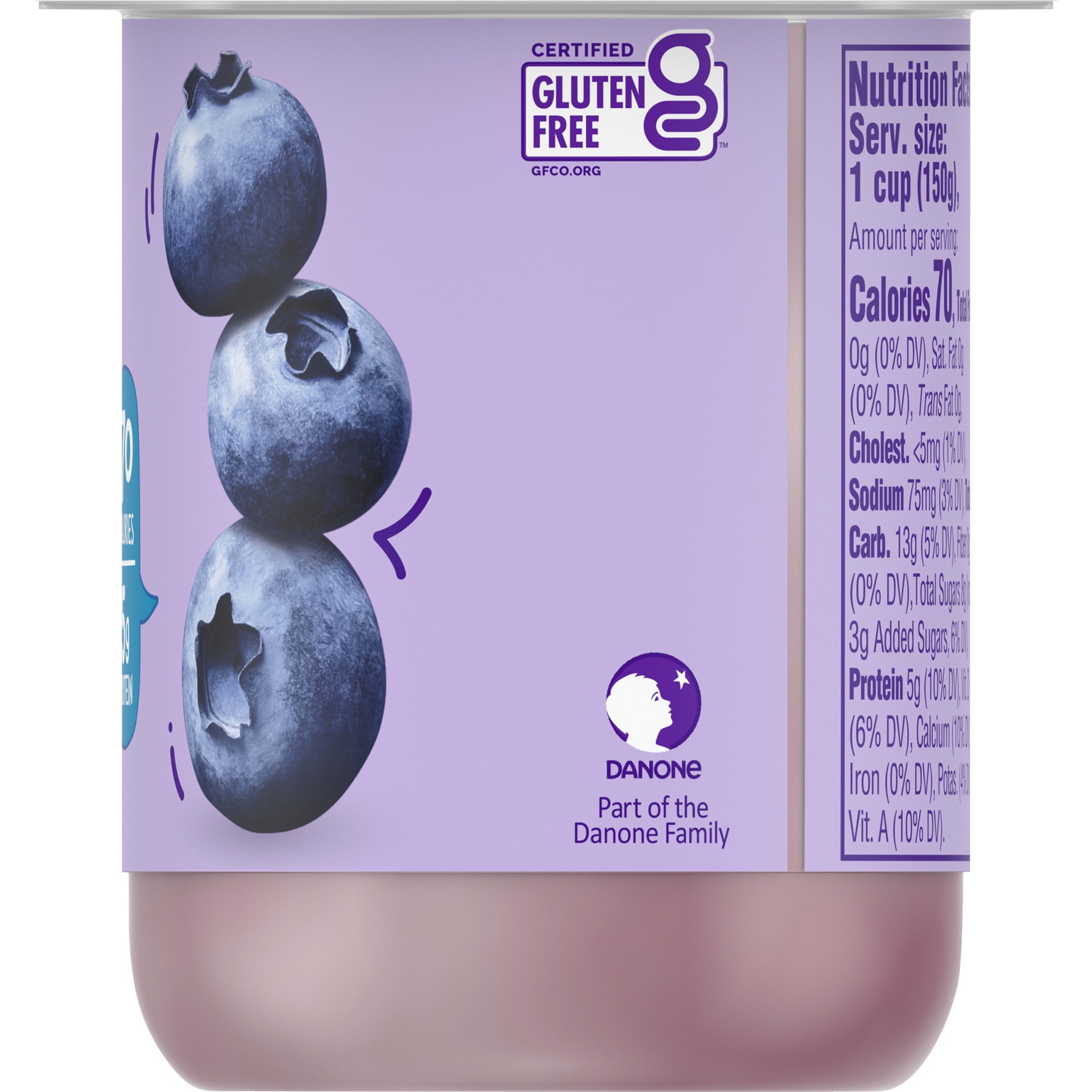 slide 2 of 5, Light + Fit Dannon Light + Fit Blueberry Original Nonfat Yogurt, 0 Fat and 70 Calories, Creamy and Delicious Blueberry Yogurt, 5.3 OZ Cup, 5.3 oz