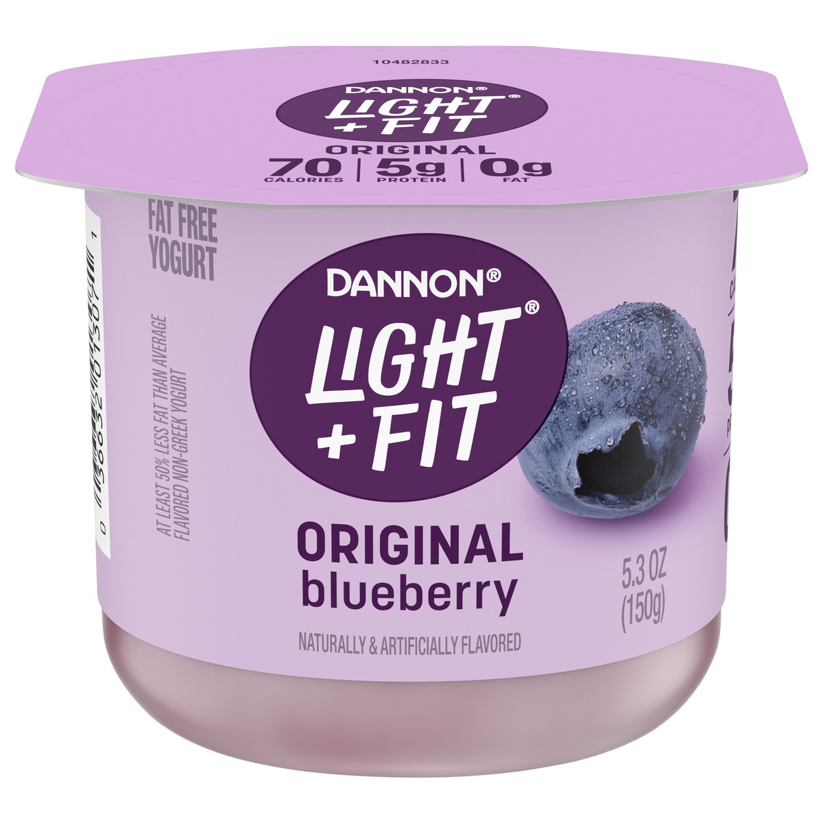 slide 1 of 5, Light + Fit Dannon Light + Fit Blueberry Original Nonfat Yogurt, 0 Fat and 70 Calories, Creamy and Delicious Blueberry Yogurt, 5.3 OZ Cup, 5.3 oz